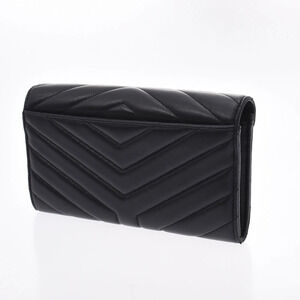Saint Laurent Black Lambskin Flap Wallet Long